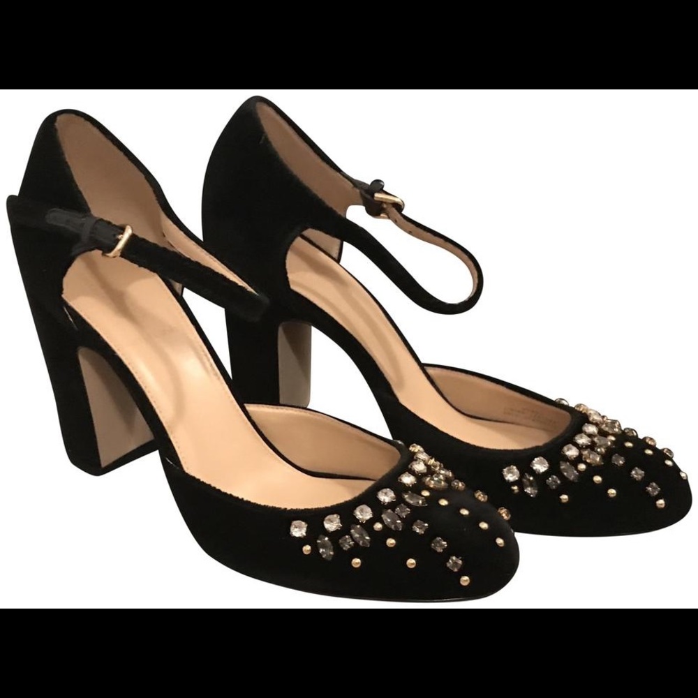 JCrew Embellished Velvet Mary Janes